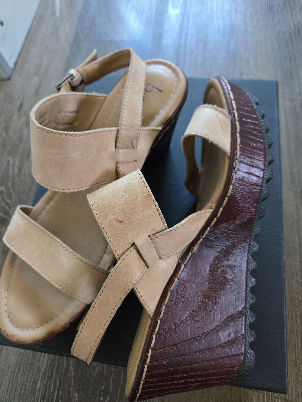 boc Tan Leather Wedge Sandals with Brown Platform